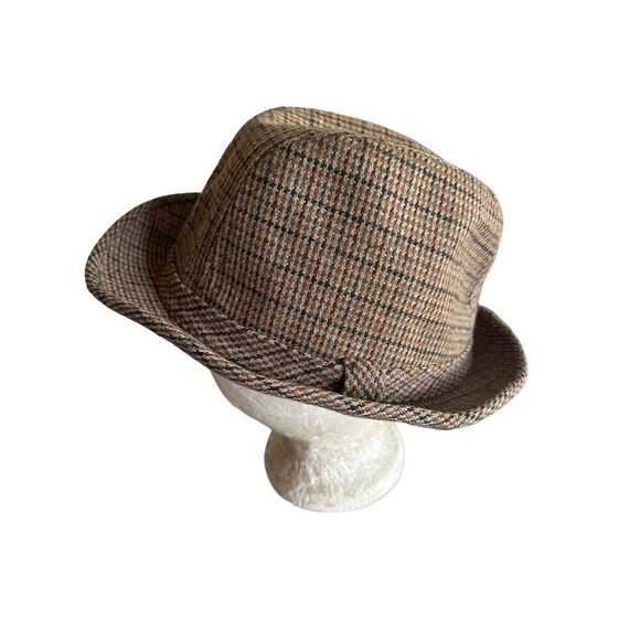 Vintage Plaid Tweed Wool Fedora Hat Large - Picture 1 of 5